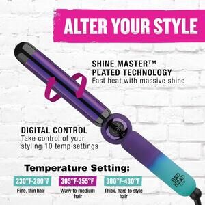 Open Box - Bed Head Rough Volume Digital Hair Curling Wand Fast Heat Up, Shine